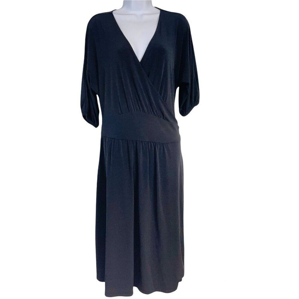 Vintage Y2K Womens Dress Size XL Black Jersey Knit Wrap V Neck Career Short Slee